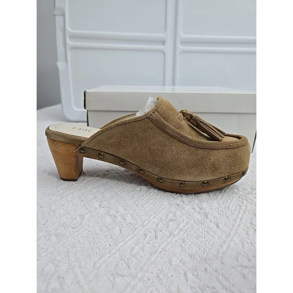 J JILL Womens Sz 7 Tan Suede Tassel Studded Suede Leather Mules NEW - Picture 3 of 12